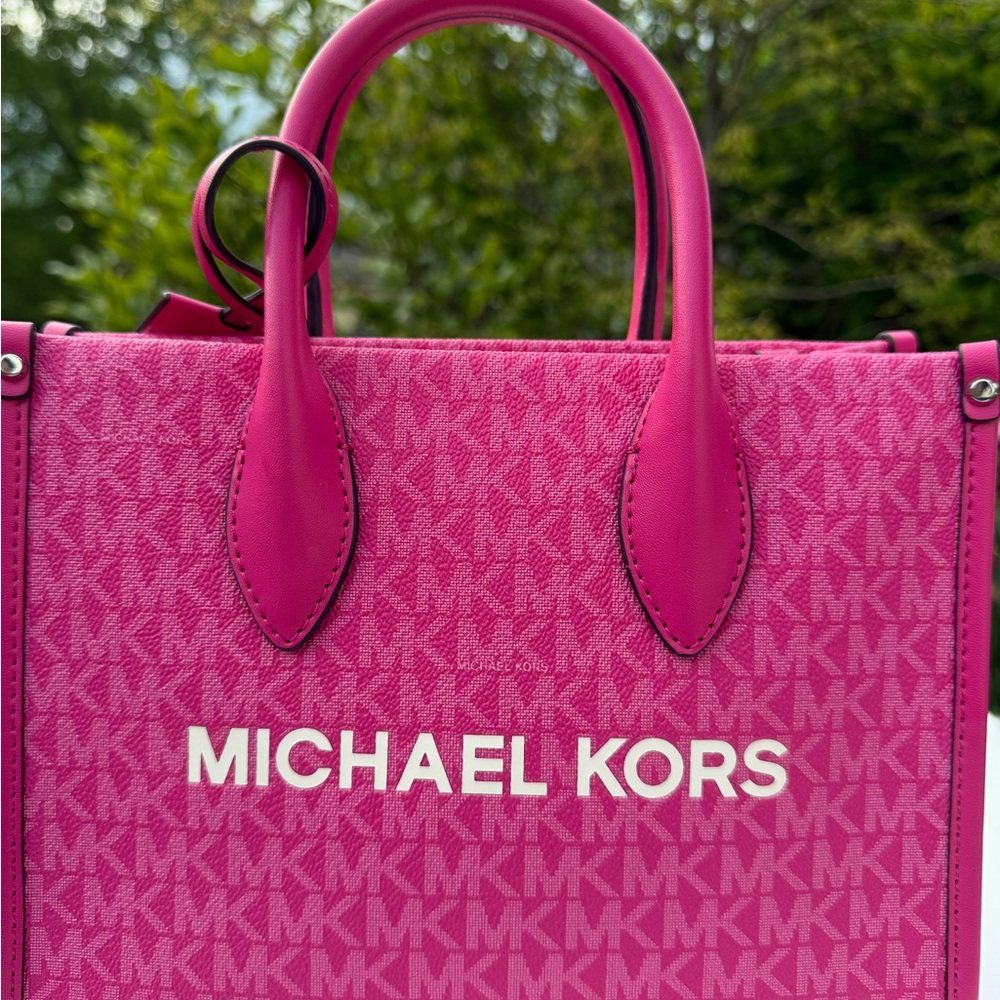 Michael Kors Mirella Small Shopper TZ Tote Crossbody Dragonfruit  mk logo - Picture 7 of 10